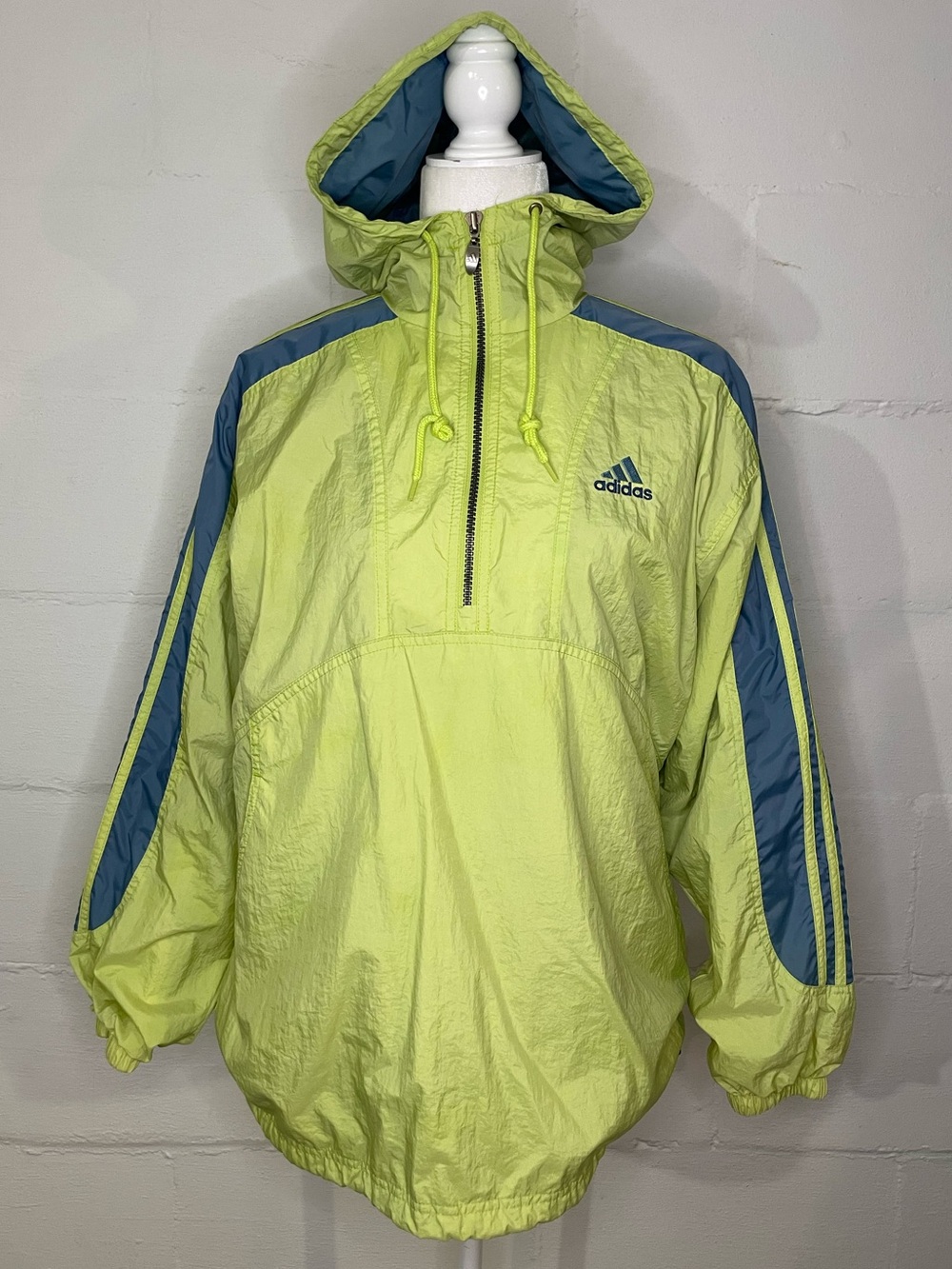 adidas Lime Green and Blue Hooded Windbreaker Pullover